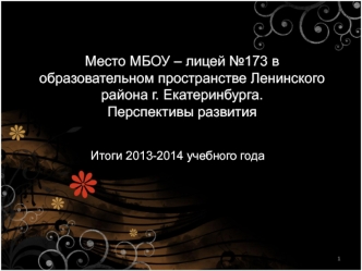 Место МБОУ – лицей №173 в образовательном пространстве Ленинского района г. Екатеринбурга. Перспективы развития