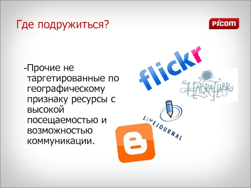 Высоко посещаемой. Пик презентация компании. Пик где коммуникации. Где можно подружиться.