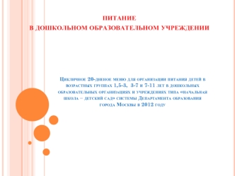 ПИТАНИЕ 
В ДОШКОЛЬНОМ ОБРАЗОВАТЕЛЬНОМ УЧРЕЖДЕНИИ