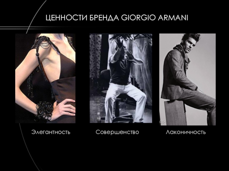 Ценности бренда. Giorgio Armani презентация. Ценности бренда Армани. Джорджио Армани презентация.