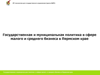 Государственная и муниципальная политика в сфере малого и среднего бизнеса в Пермском крае