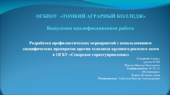 Разработка профилактических мероприятий с использованием специфических препаратов против телязиоза крупного рогатого скота