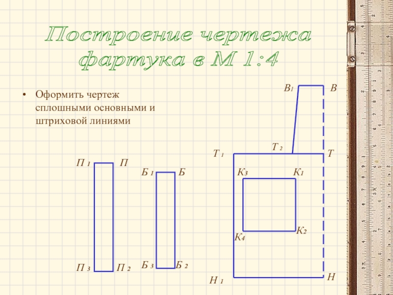 В каком масштабе строится чертеж фартука в тетради