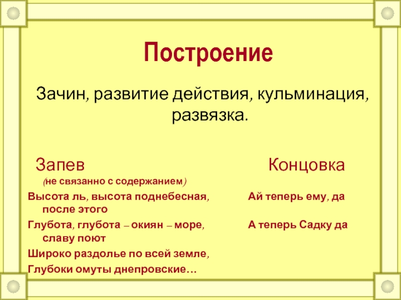 Терпелив до зачина. Зачин развитие действия кульминация развязка. Зачин в былине. Понятие зачина. Запев зачин.