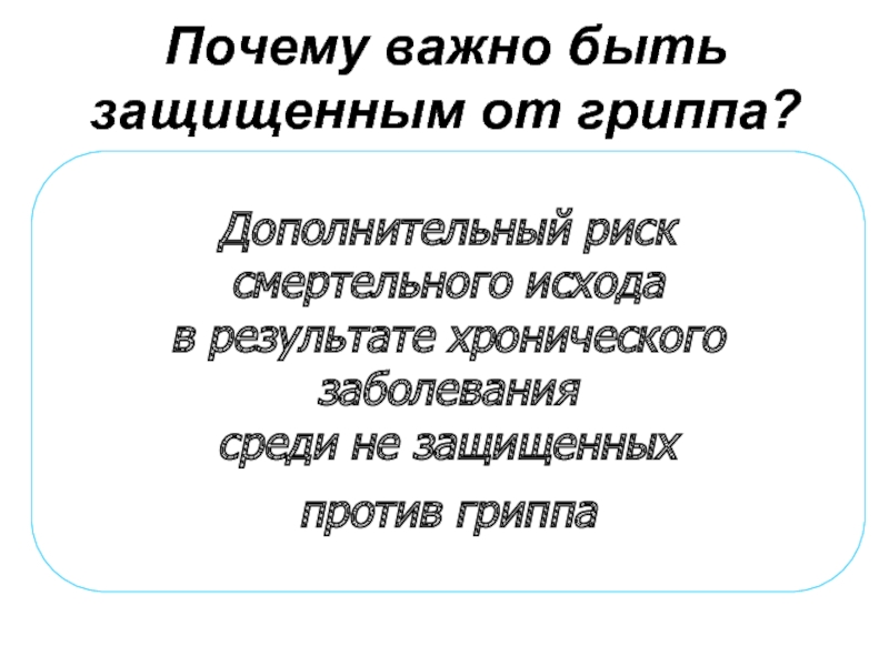 Почему важно быть защищенным от гриппа?Дополнительный рисксмертельного исхода в результате хронического заболевания среди не защищенных