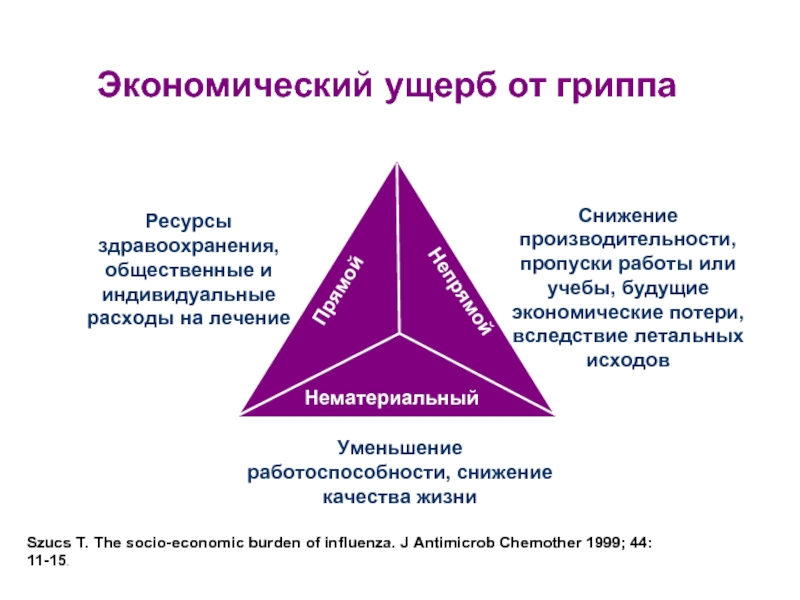 Экономический ущерб от гриппа Szucs T. The socio-economic burden of influenza. J Antimicrob Chemother 1999;
