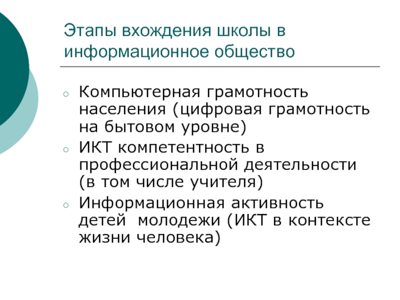 Контекст жизни. Этапы вхождение в общество. ИКТ грамотность информационное общество. Этап формирования компьютерной грамотности. Стадии вхождения в общество.