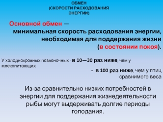 Основной обмен. Минимальная скорость расходования энергии, необходимая для поддержания жизни. Факторы среды и рост