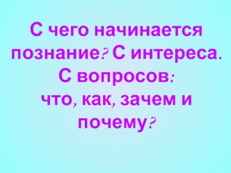 С чего начинается познание? С интереса. С вопросов: что, как, зачем и почему?