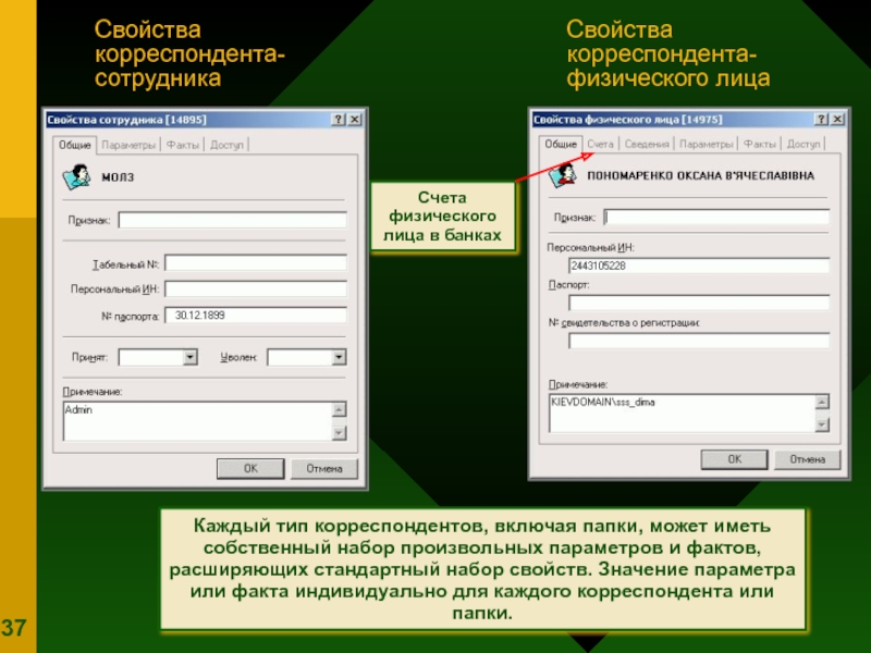 Физические лица свойства. Типы корреспондентов.