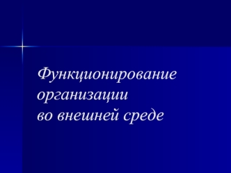 Функционирование организации во внешней среде