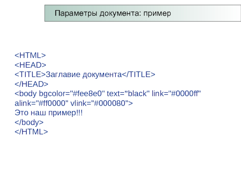 Фон документа html. Параметры html. Параметры документа. Заглавие документа. Язык разметки гипертекста html примеры.