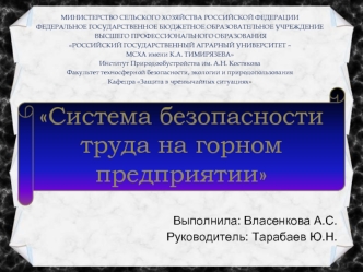 Система безопасности труда на горном предприятии