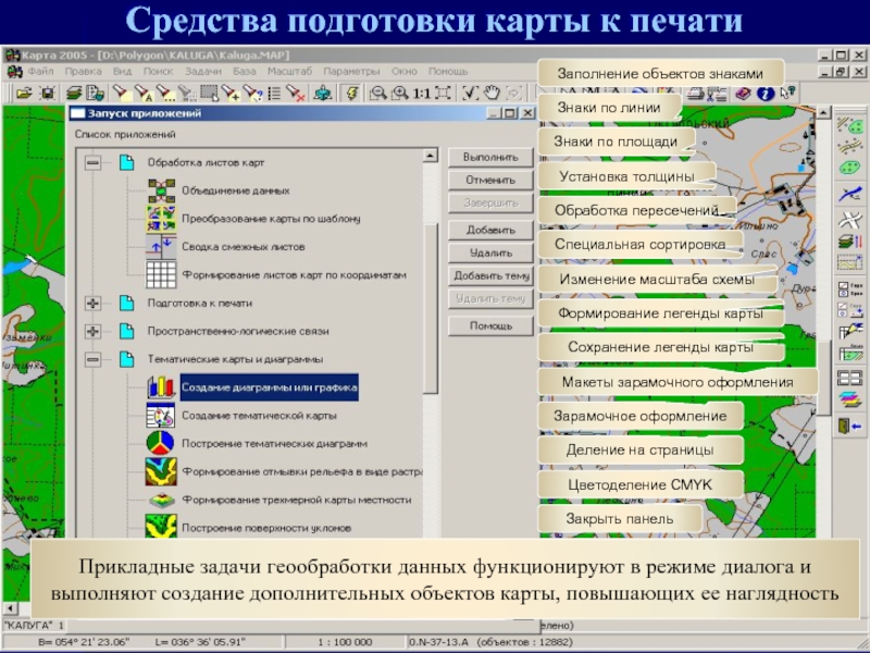 Заполнение объектов. ГИС карта 2005. Подготовка карт. Карты подготовка к печати. Зарамочное оформление карты.