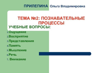 ТЕМА №2: ПОЗНАВАТЕЛЬНЫЕ ПРОЦЕССЫ