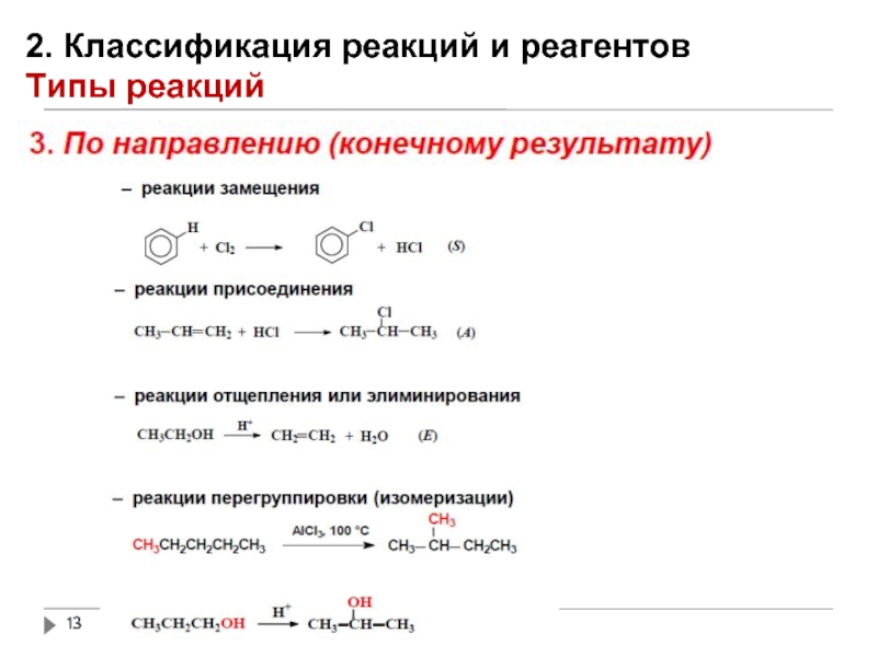 Соотнесите тип реакции и схему реакции замещения отщепления присоединения изомеризация