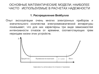 Основные математические модели, наиболее часто используемые в расчетах надежности. Распределение Вейбулла