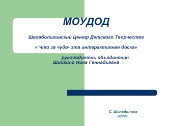 МОУДОД       Шелаболихинский Центр Детского Творчества Что за чудо- эта интерактивная доска              руководитель объединения                                     Шибайло Нина Геннадьевна