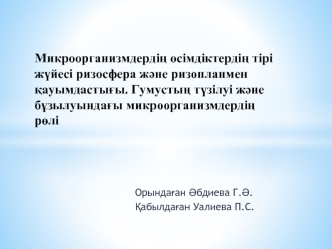 Микроорганизмдердің өсімдіктердің тірі жүйесі ризосфера және ризопланмен қауымдастығы