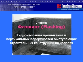 Система 
Флэшинг (Flashing)

Гидроизоляция примыканий и вертикальных поверхностей выступающих строительных конструкций на кровлях