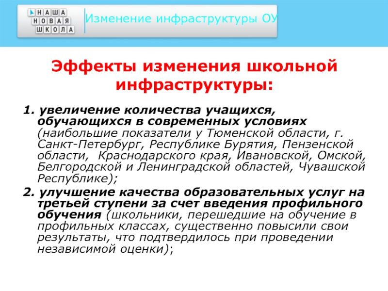 Изменения в школьной системе. Инфраструктурные изменения биржа.