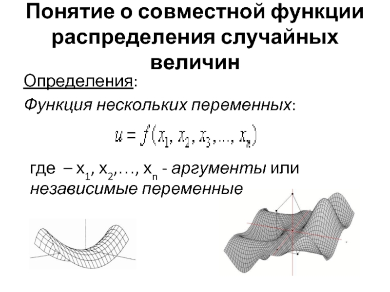 Функции многих. Совместная функция распределения. Совместная функция распределения двух случайных величин. Понятие функции нескольких переменных. Совместные функции.