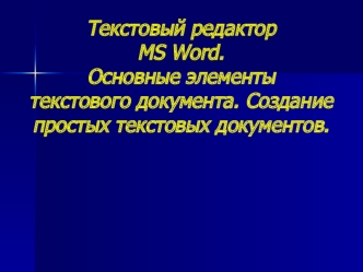 Текстовый редактор MS Word. Основные элементы текстового документа. Создание простых текстовых документов.
