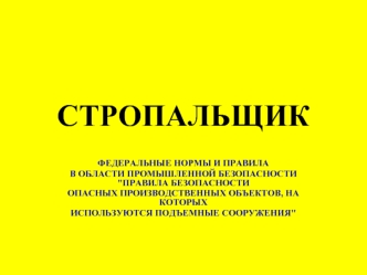 Стропальщик. Федеральные нормы и правила в области промышленной безопасности