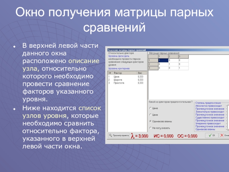 Окно данных. СППР получение матрицы парных сравнений. Программа СППР выбор. Окошко получения информации. СППР выбор 8.1.