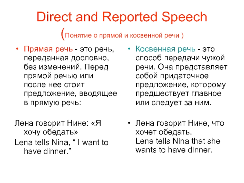 Direct and Reported Speech (Понятие о прямой и косвенной речи )Прямая речь