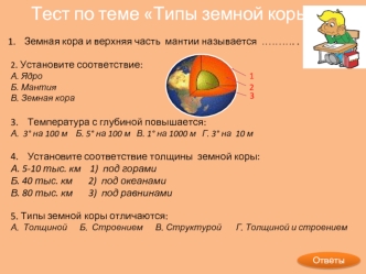 Тест по теме Типы земной коры