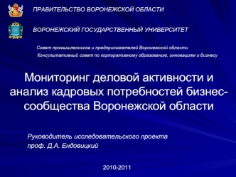 Мониторинг деловой активности и анализ кадровых потребностей бизнес-сообщества Воронежской области