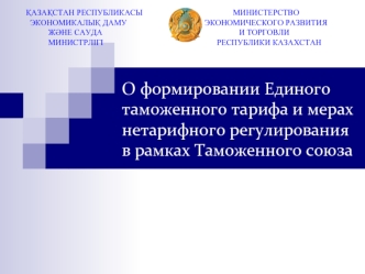 О формировании Единого таможенного тарифа и мерах нетарифного регулирования в рамках Таможенного союза