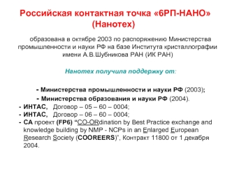 Российская контактная точка 6РП-НАНО
                             (Нанотех)