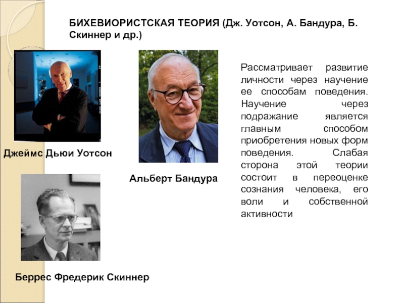 Теория рассматривает. Бихевиористические концепции Скиннер Бандура. Теория научения Уотсона. Теория научения (б. Скиннер, а. Бандура). Уотсон и Скиннер.