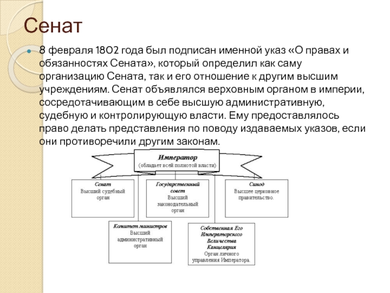 Высший административный орган. О правах и обязанностях Сената 1802. Указ о Сенате 1802. Указ о правах и обязанностях Сената. Обязанности Сената.