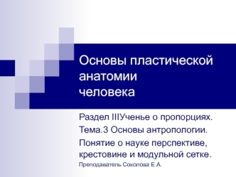 Пластическая анатомия человека. Ученье о пропорциях. Антропология. Понятие о науке перспективе, крестовине и модульной сетке