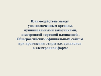 Взаимодействие между уполномоченным органом, муниципальными заказчиками, электронной торговой площадкой , Общероссийским официальным сайтом при проведении открытых аукционов в электронной форме