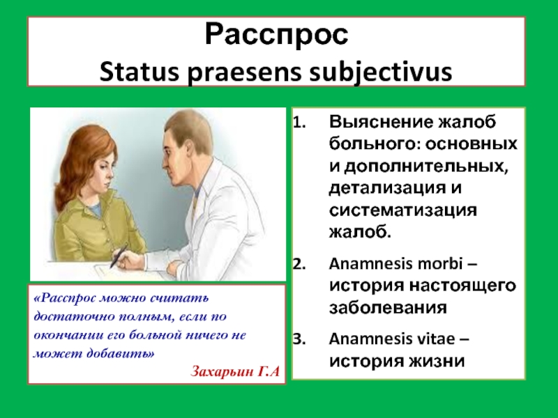 В схему расспроса больного не включается