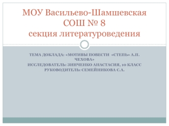 МОУ Васильево-Шамшевская СОШ № 8секция литературоведения