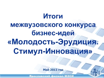 Итогимежвузовского конкурса бизнес-идейМолодость-Эрудиция.Стимул-Инновация