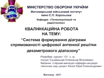 Система формування діаграми спрямованості цифрової антенної решітки декаметрового діапазону