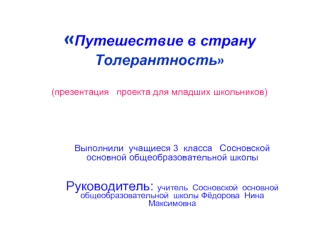 Путешествие в страну Толерантность(презентация   проекта для младших школьников)