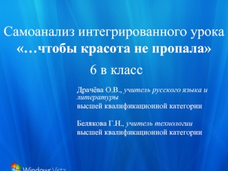 Самоанализ интегрированного урока …чтобы красота не пропала  6 в класс