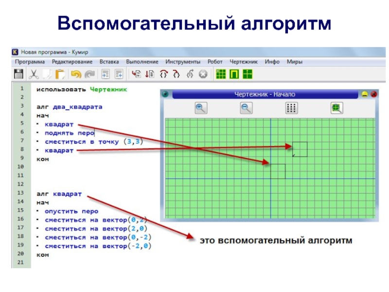 Вспомогательный алгоритм программа. Вспомогательный алгоритм чертежник. Исполнитель чертежник кумир вспомогательные алгоритмы. Вспомогательный алгоритм чертежник примеры. Вспомогательные алгоритмы 6 класс в кумир.
