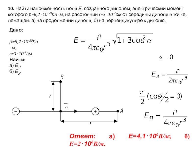 Напряженность электрического поля создаваемого диполем