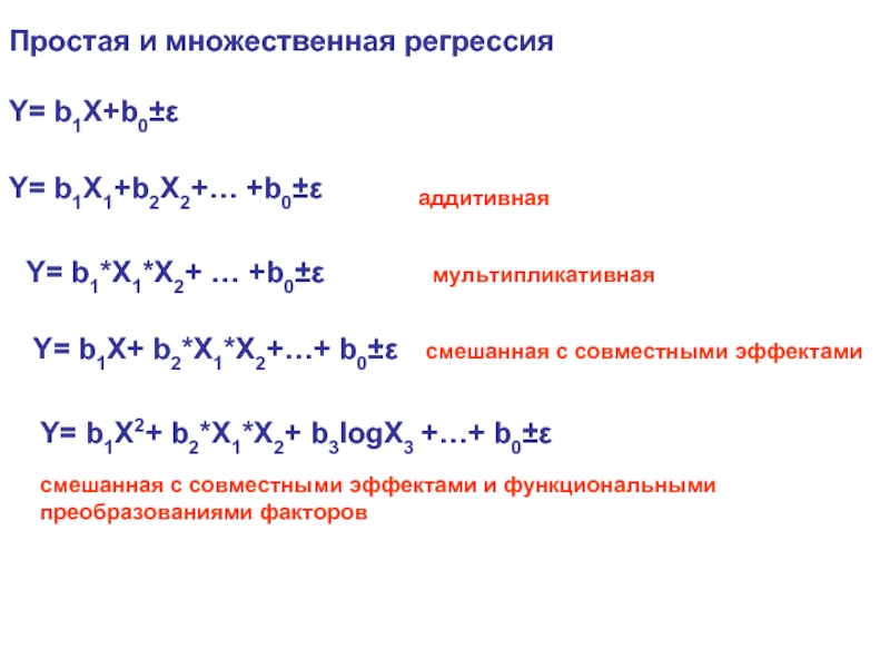 X 2 1 x b. Мультипликативная модель регрессии. Уравнение множественной регрессии - 2+x1+2x2+3x3. Регрессии вида y=a+b/x. Интегральный мультипликативная модель x*y*z/k.