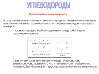 Углеводороды. Многообразие углеводородов