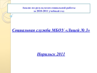 Социальная служба МБОУ Лицей № 3



Норильск 2011