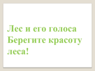 Лес и его голоса
Берегите красоту 
леса!